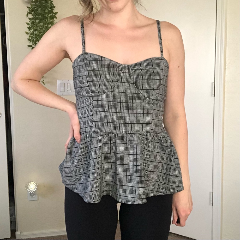 Plaid Peplum Top —S